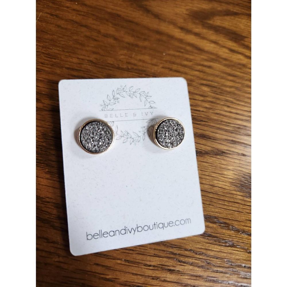 Silver Druzy Stud Earrings